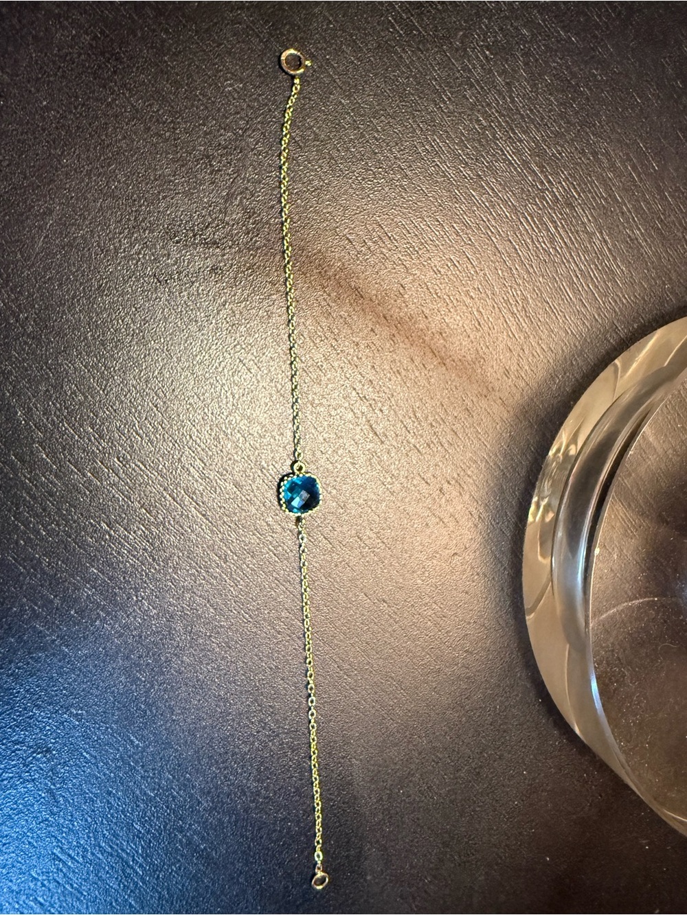 Gold Chain Bracelet with Blue Crystal Center